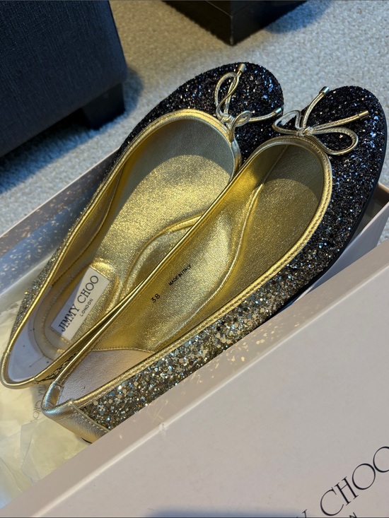 Jimmy Choo Shoes - Jimmy Choo Walsh Black and Gold Glitter Ballet Flats